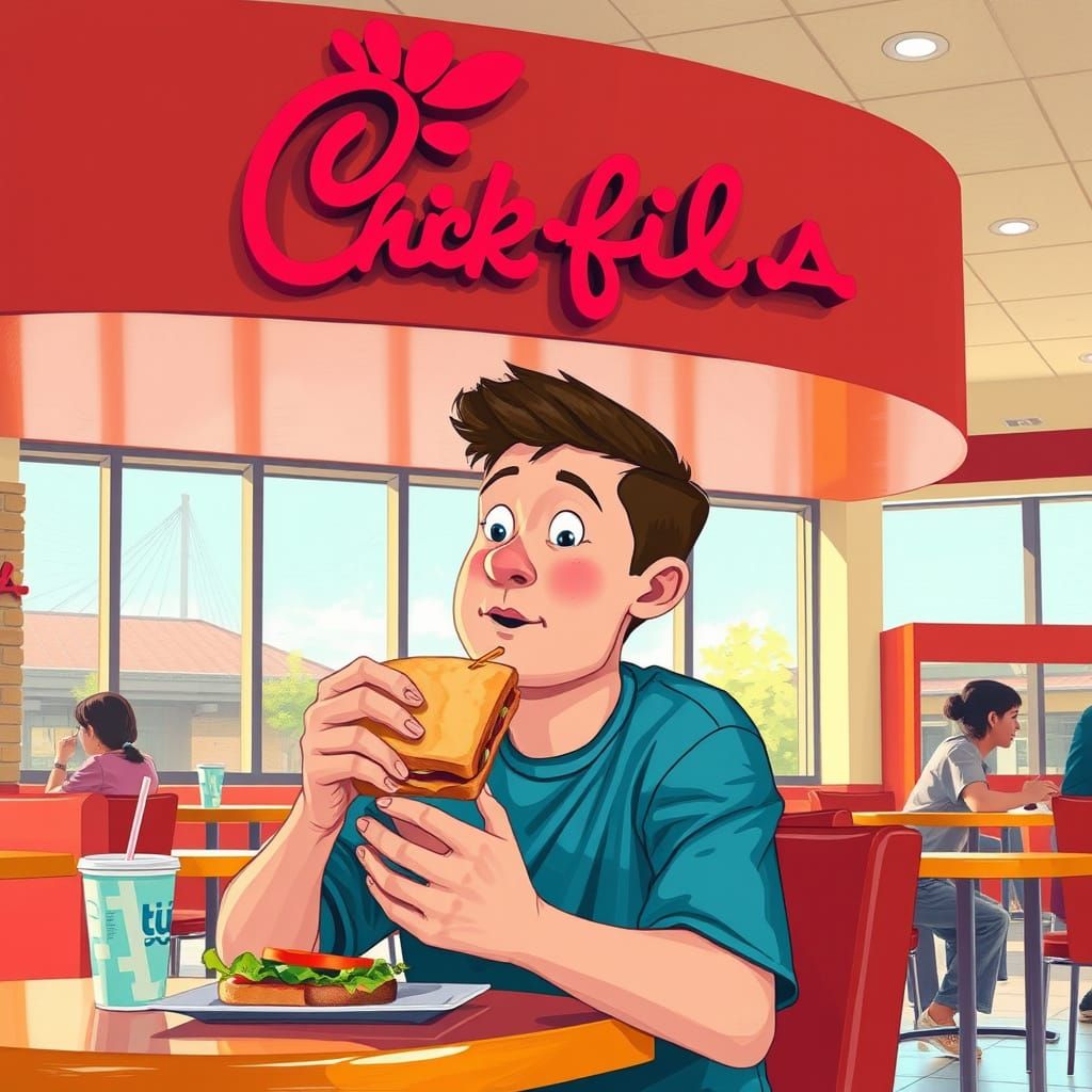 Chick Fil A Restaurant Scene in Vibrant Digital Art