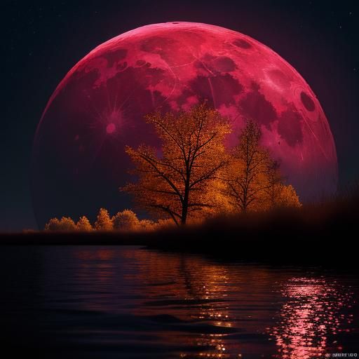 Pink Moon Over Winter Sea: Octane Render