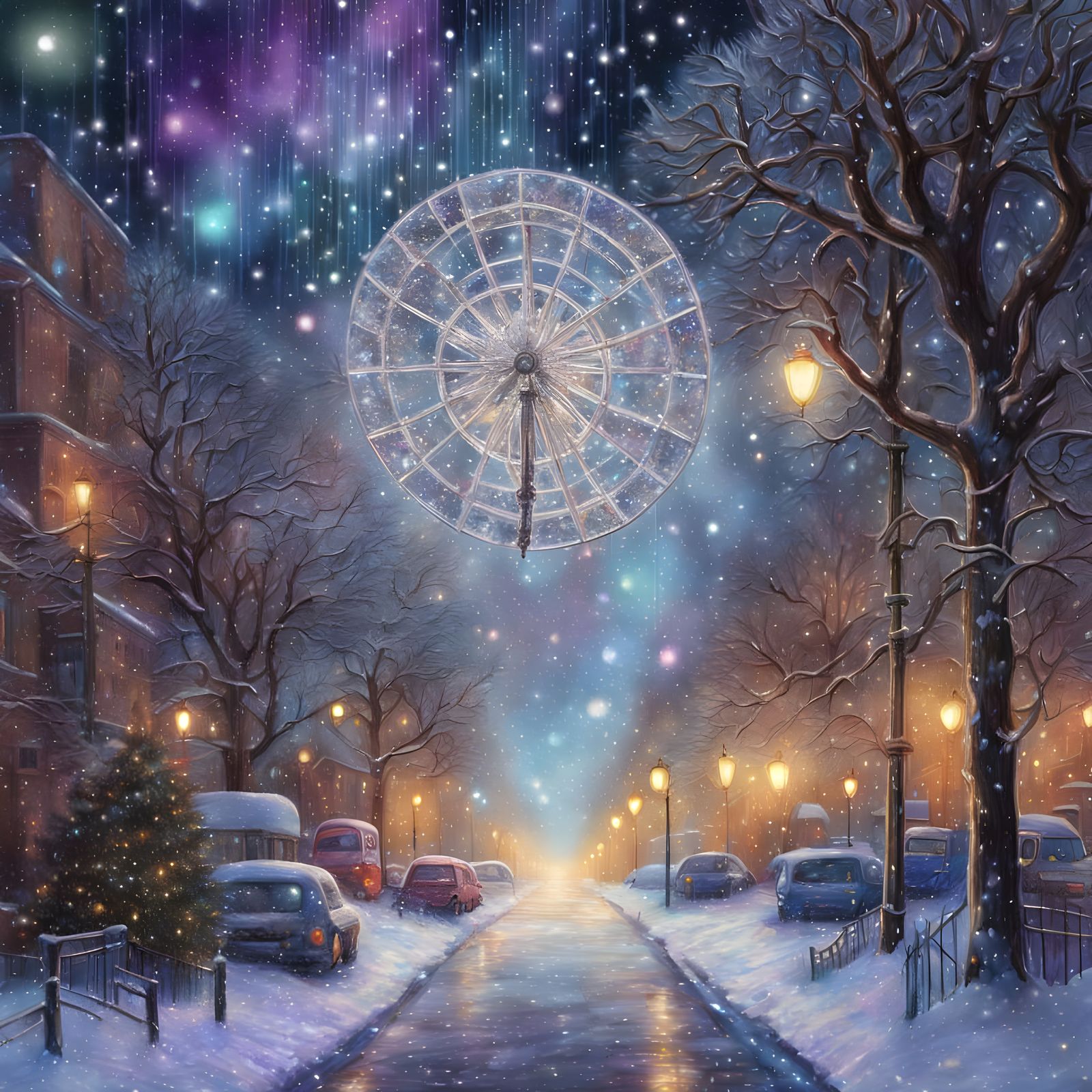 Snowflakes Dancing from Celestial Wheels in 8K Holographic C...