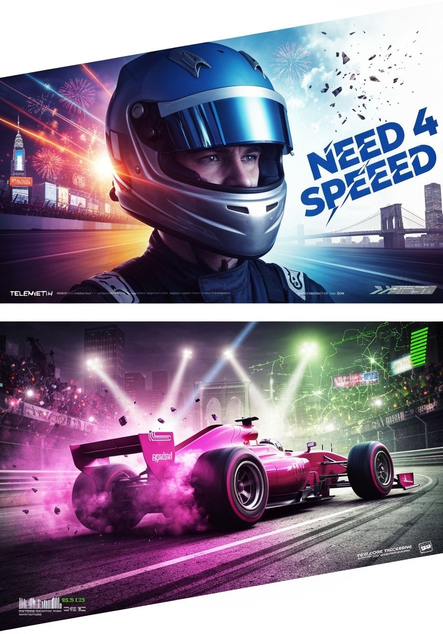 Cinematic NYC Racing Poster with Dynamic Panels