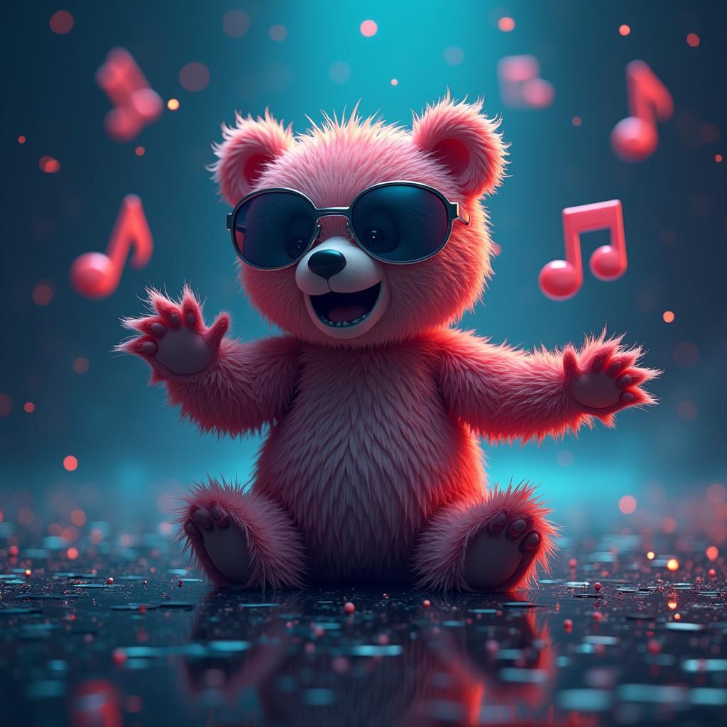 Cybernetic Bear Enjoys Cyberspace with Music Notes