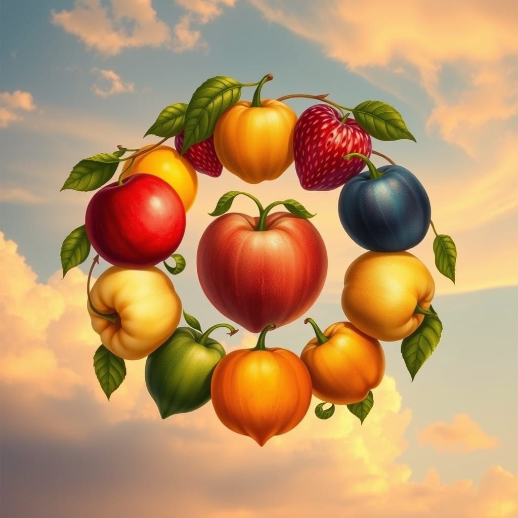 Ethereal Harmony of Virtues in Vibrant Botanical Style