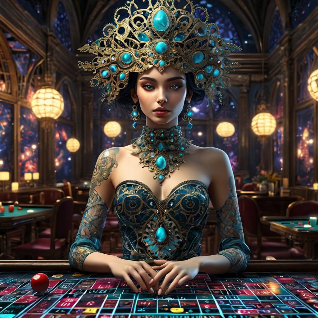 Surreal Fractal Code Girl in Exotic Night