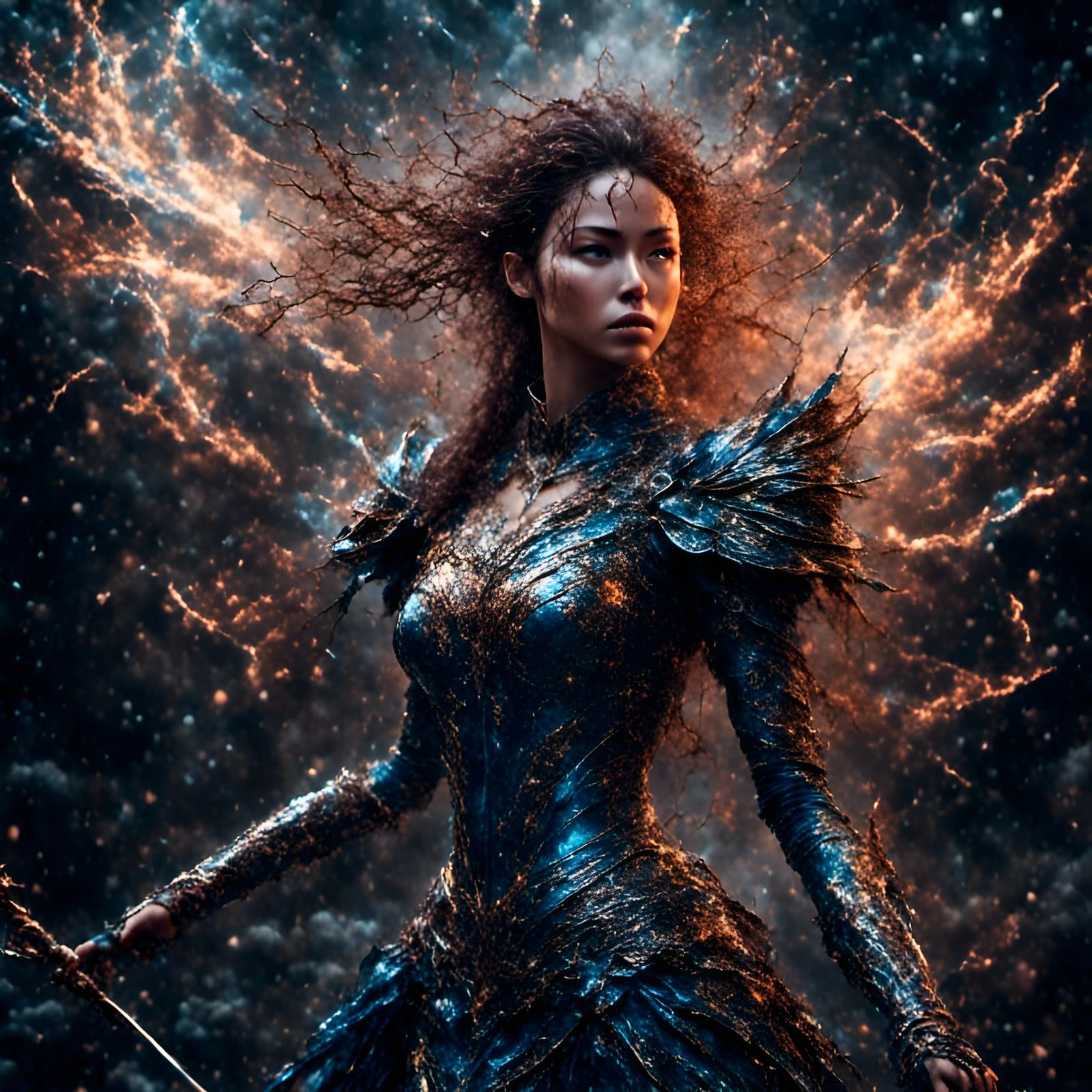Warrior Princess Portrait with Lightning, Photorealistic