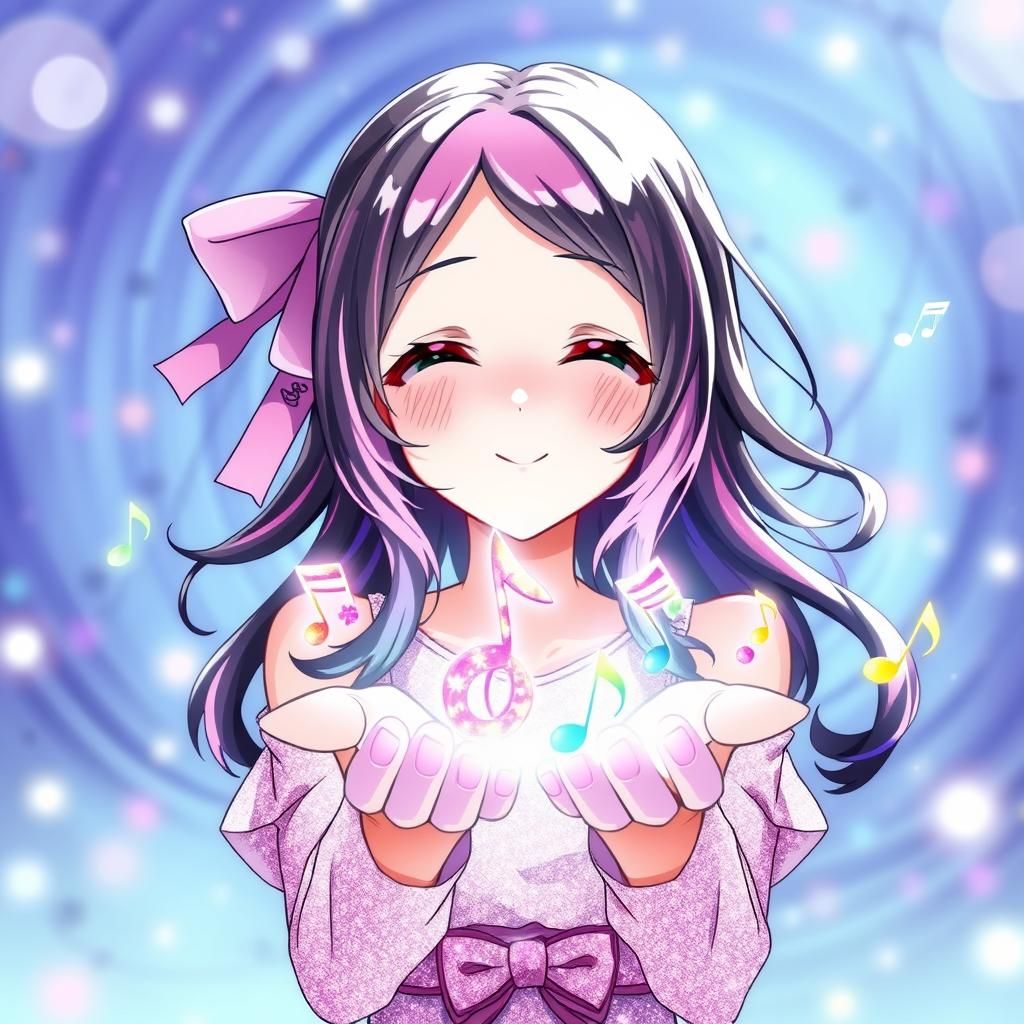 Anime Girl Offers Musical Notes in Digital Art Style