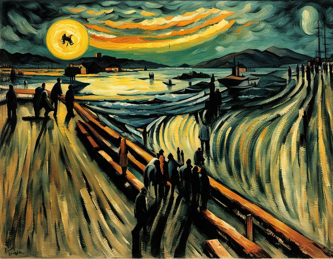 Van Gogh Style River with Daisies Painting