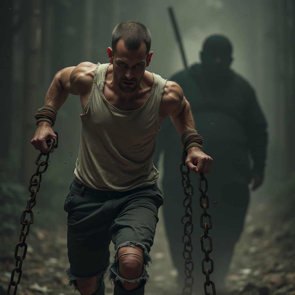 Man Escaping Obesity: A Photorealistic Scene