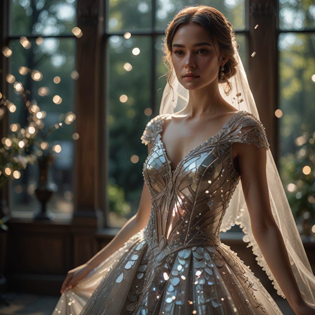 Bride in Intricate Glass Dress with Ethereal Lighting