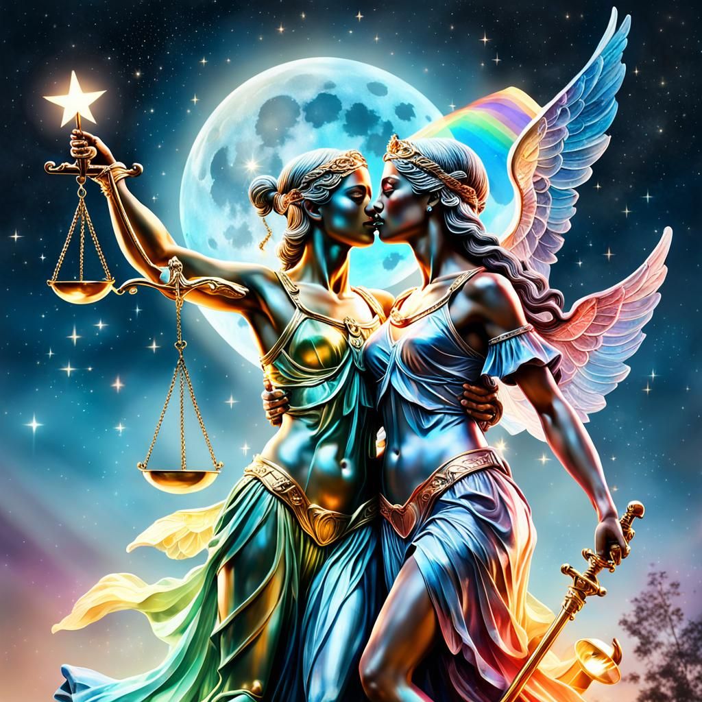 Ethereal Lady Justice Double Exposure Fantasy Art
