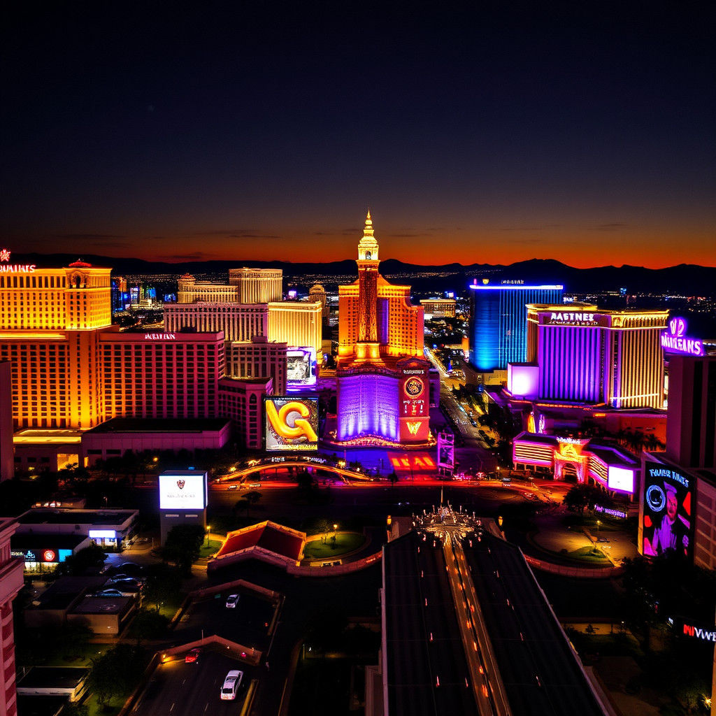 Las Vegas Skyline at Night with Bright Lights