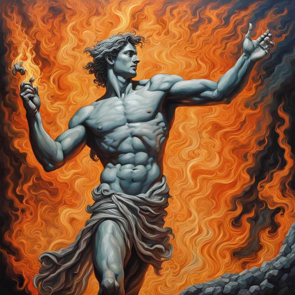 Prometheus Stealing Fire: Abstract Art, Detailed