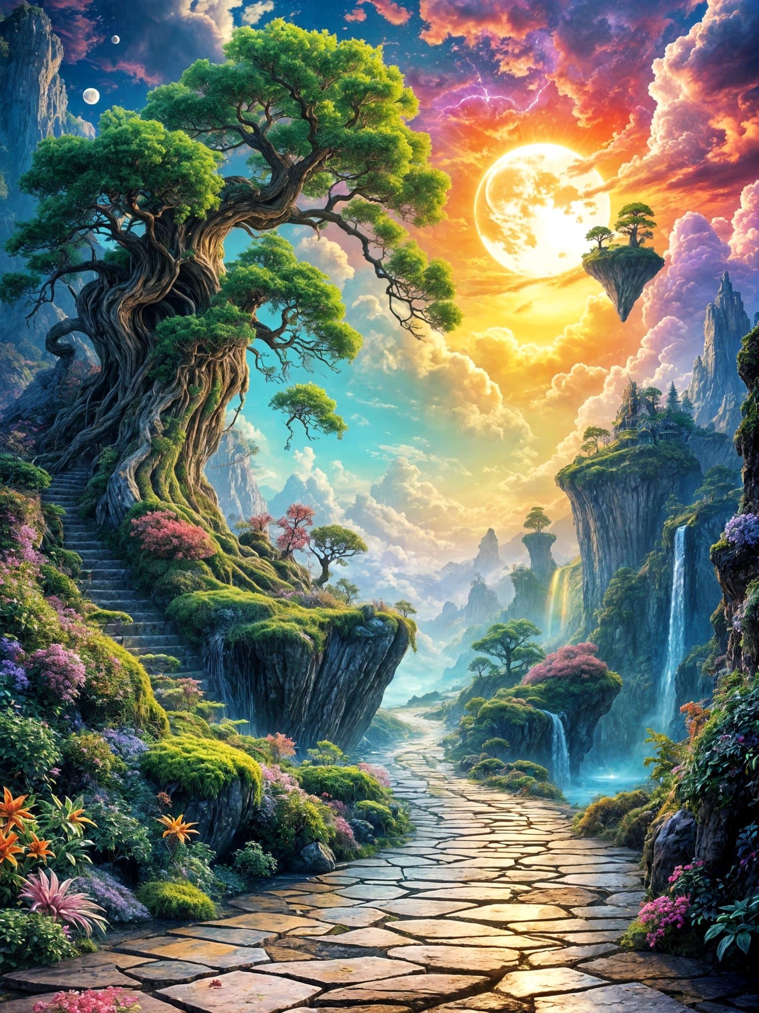 Surreal Fantasy Landscape with Ancient Portal and Floating I...