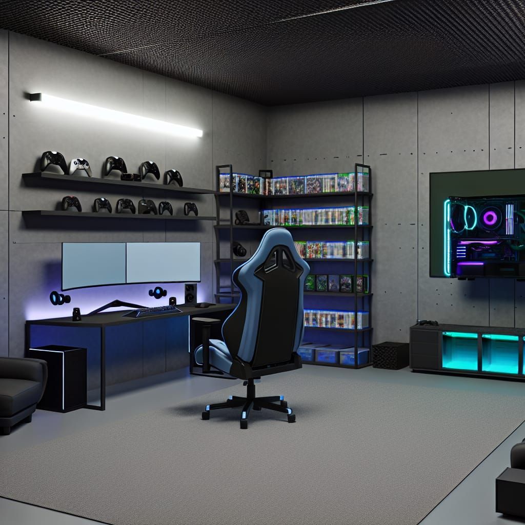 Modern Gaming Room with Neon Lighting and High-End PC