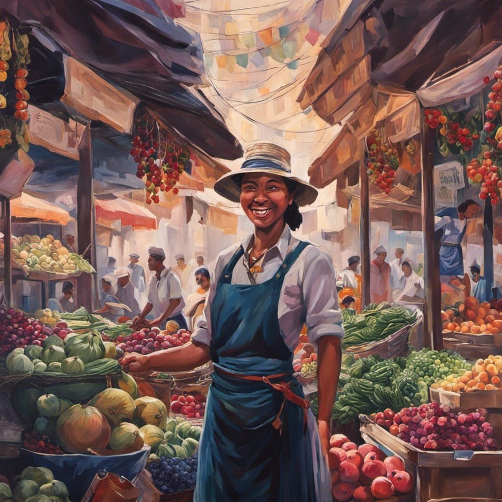 Cheerful Vendor at a Bustling Marketplace