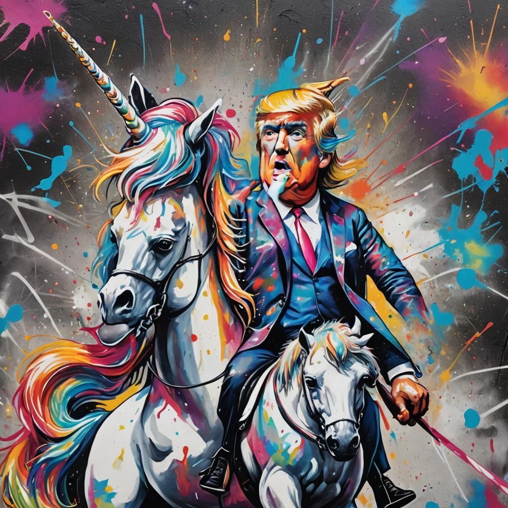 Donald Trump Rides Unicorn in Graffiti Street Art