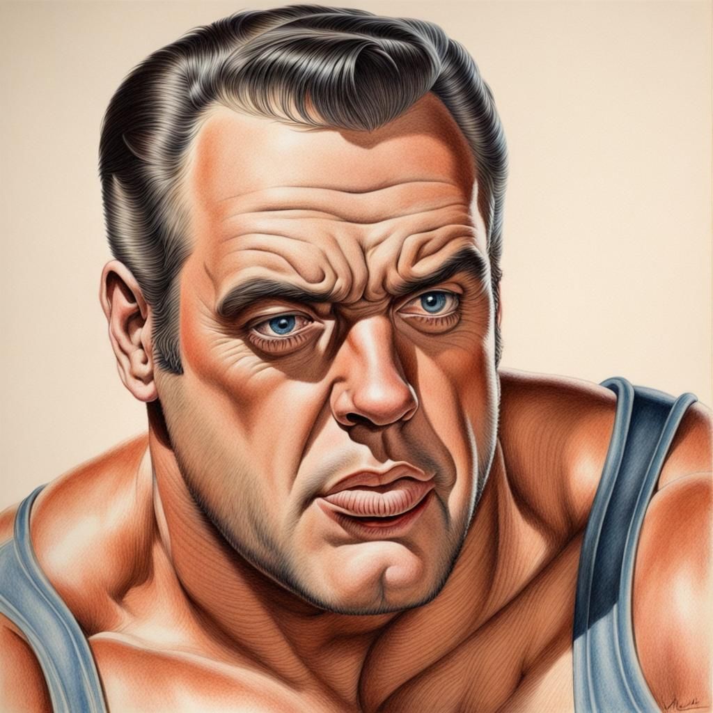 Muscular Raymond Burr Colored Pencil Portrait