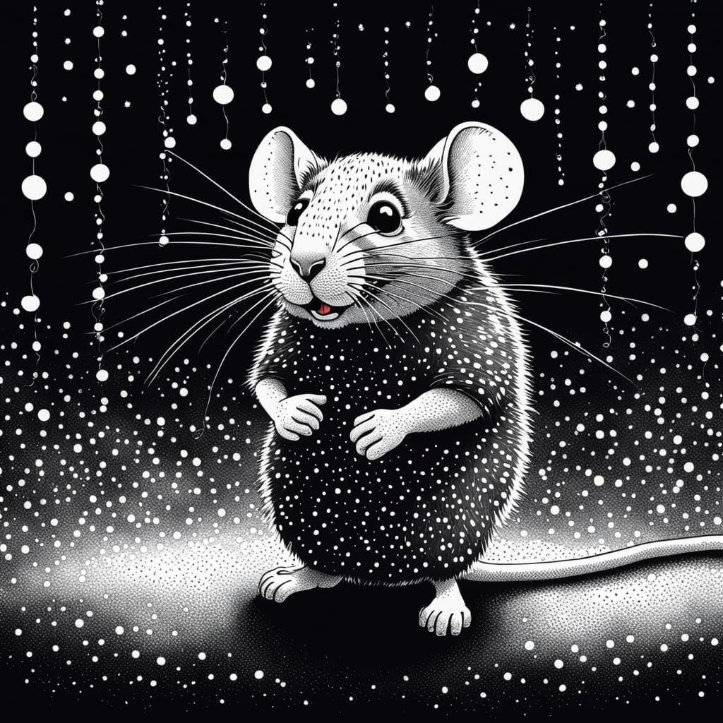 Mouse Performing at Circus in Stippling Art