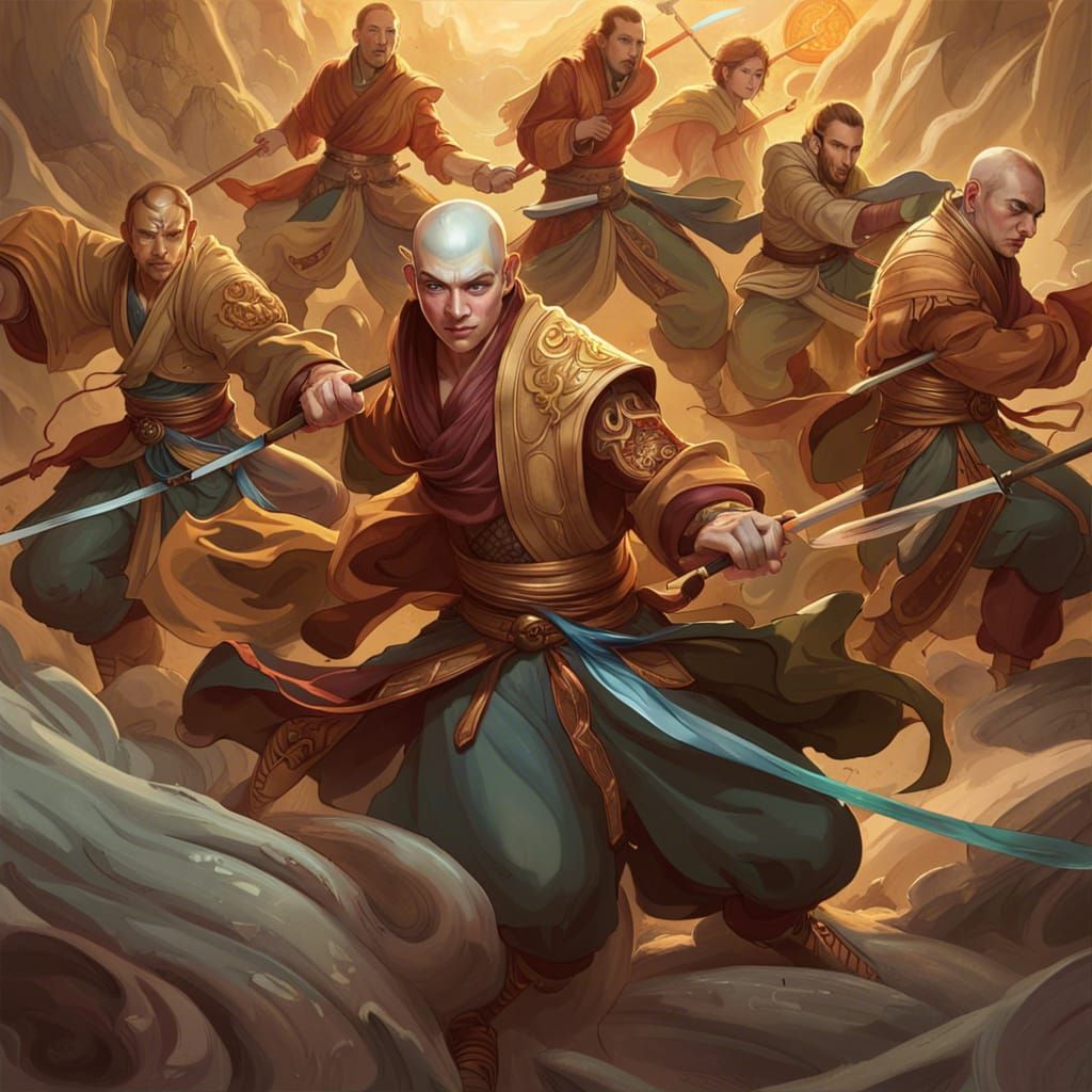 Qigong Monks in Combat: Art Nouveau Style