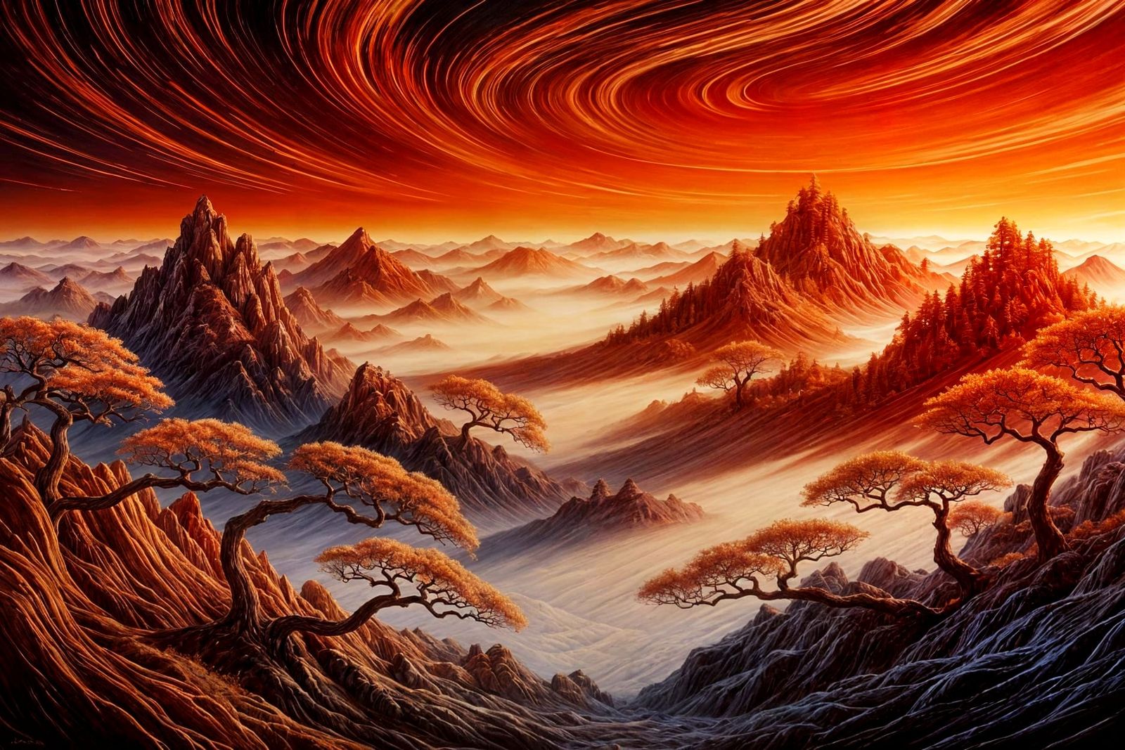 Surreal Japanese Landscape at Sunset