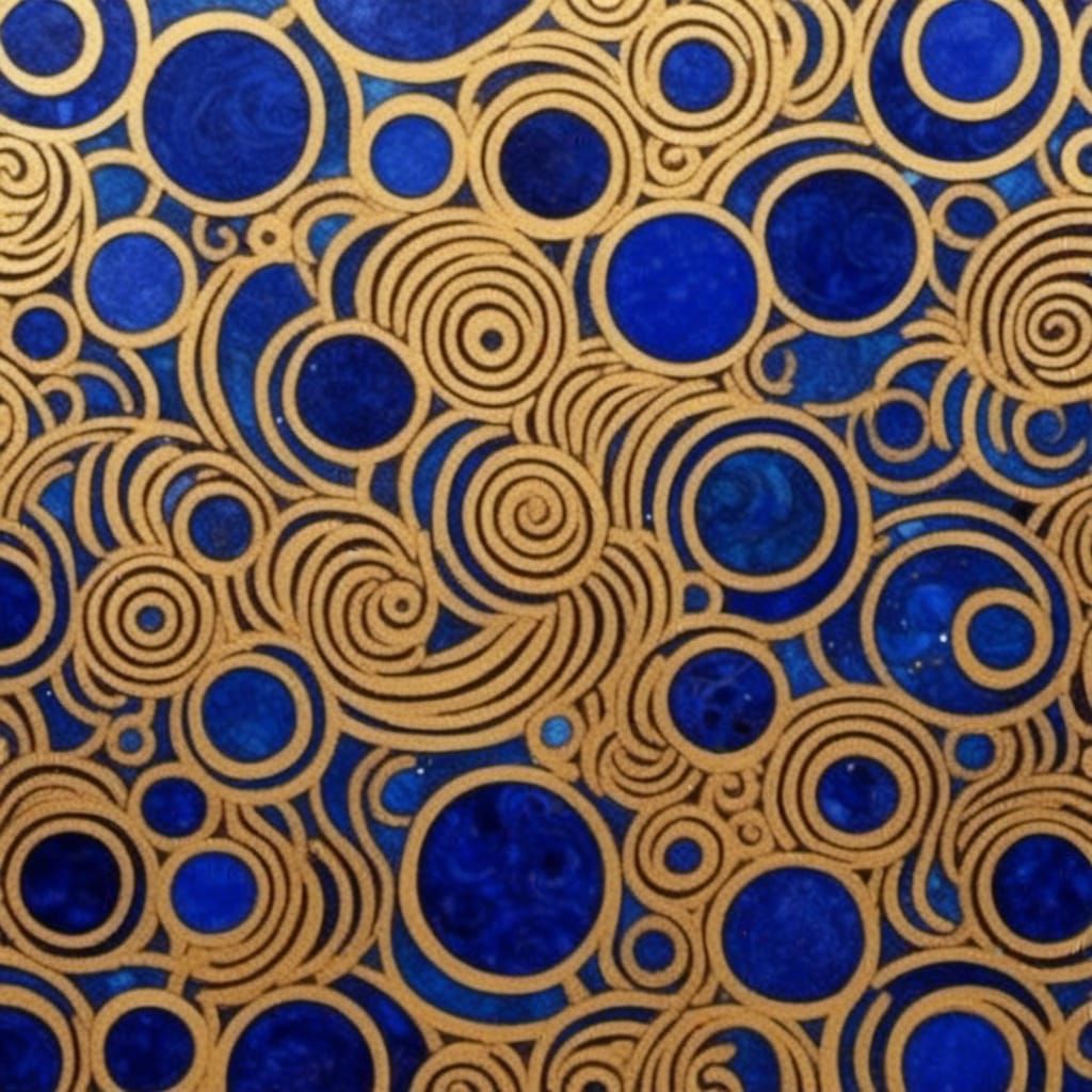 Psychedelic Scrapbooking Paper with Gold and Blue Swirls