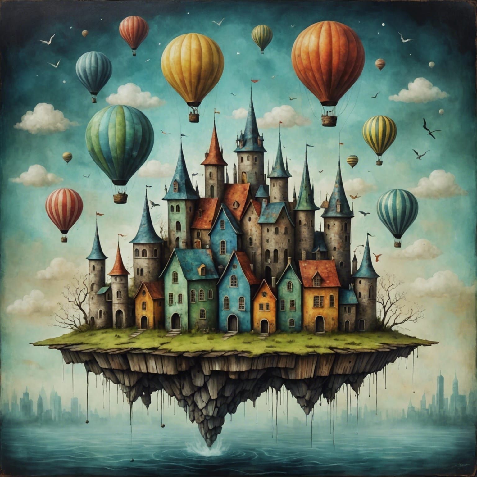 Floating Magic Cities Above Polluted Land: Abstract Impasto ...