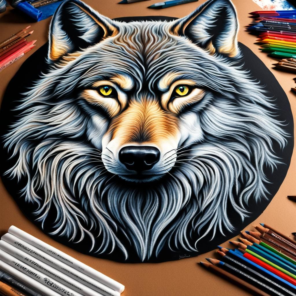 Hyperrealistic Wolf Chalk Art in HDR