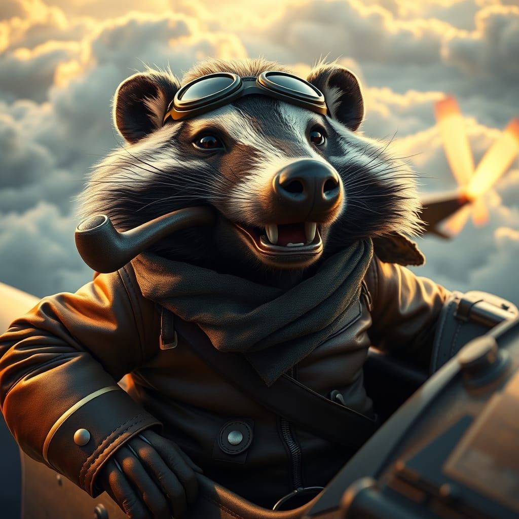 Badger Piloting Sopwith Camel in Golden Hour
