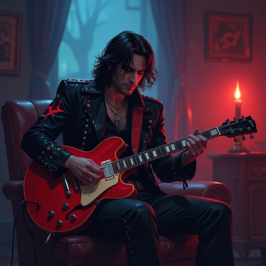 Eddie Munson Playing Guitar in 80s Style