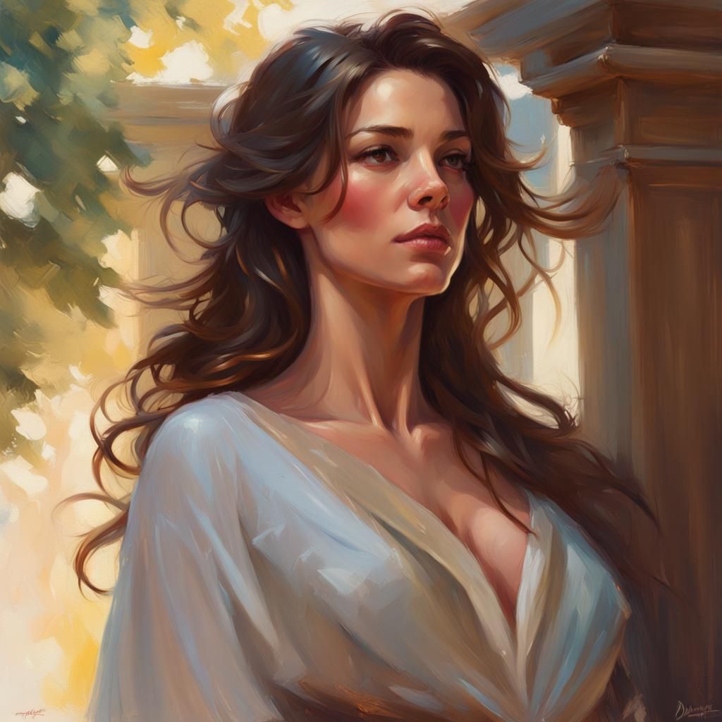 Brunette Woman Portrait in Fantasy Art Style