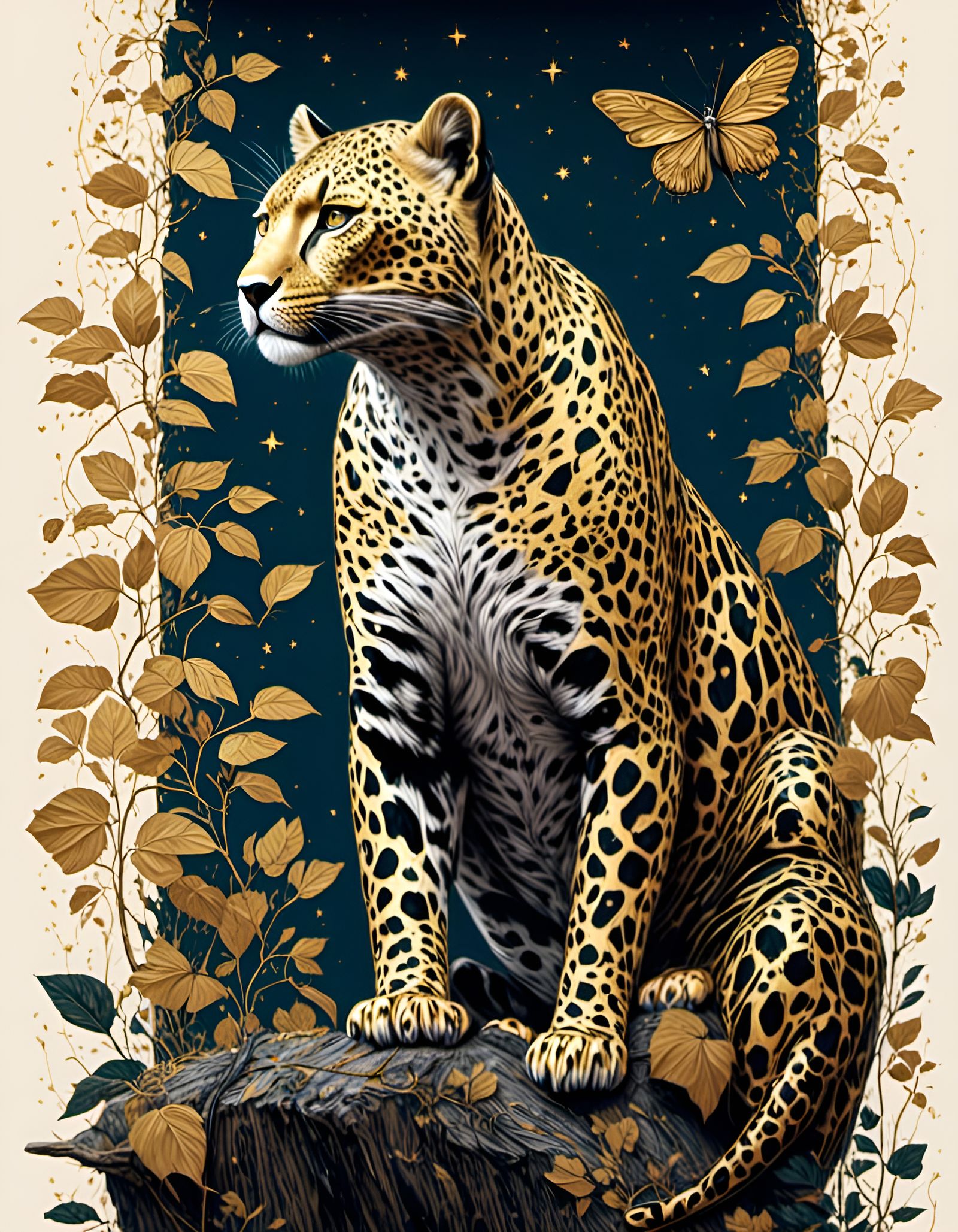 Leopards in Ukiyo-e Style with Gold Accents