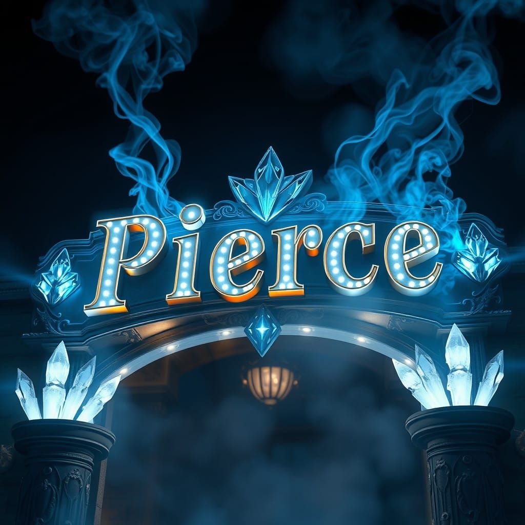 Ethereal Sign of Pierce with Mystic Smoke and Neon Lights