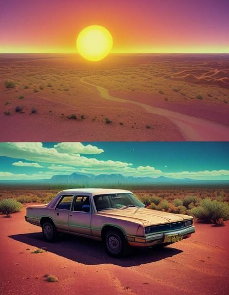 Surreal Desert Landscape in Vaporwave Style