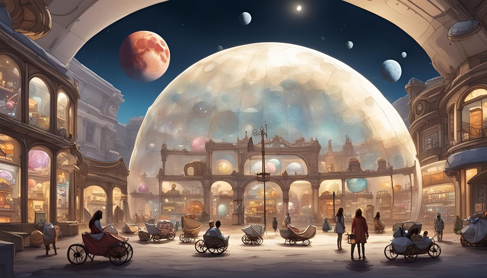 Moon City Toy Store Under Glass Dome