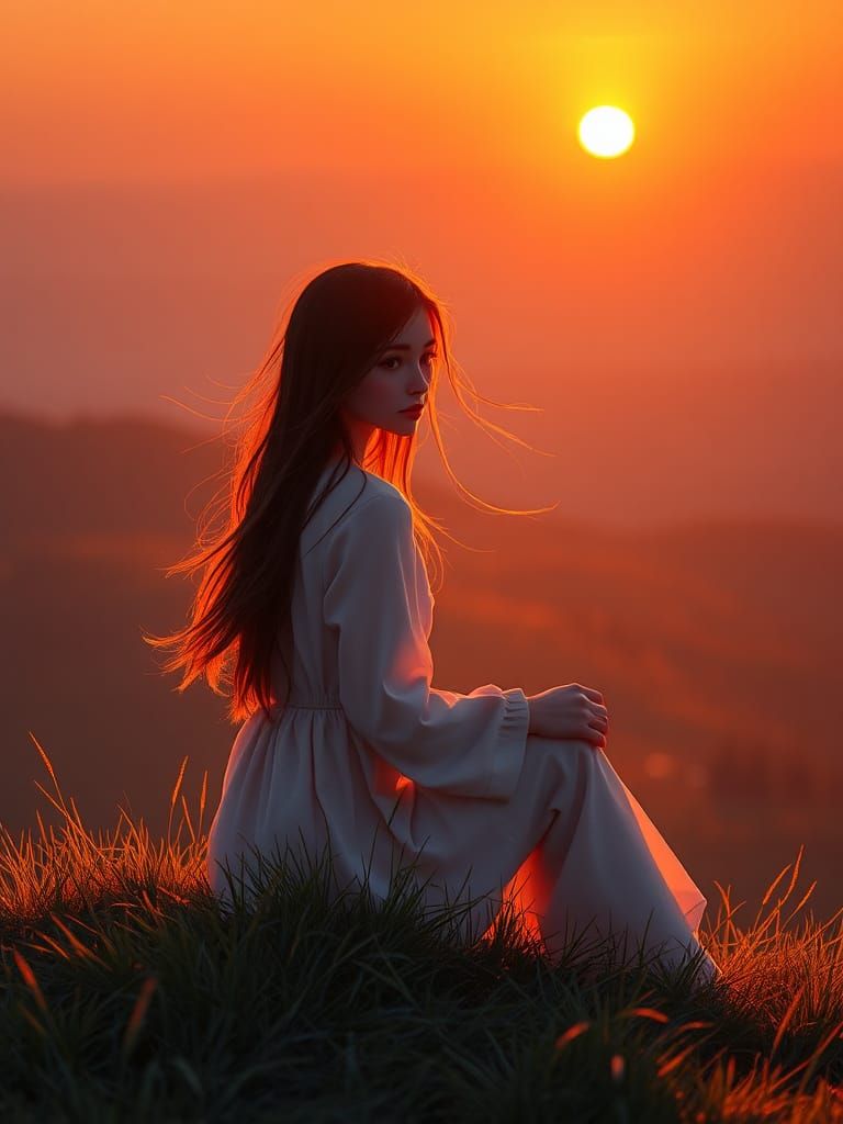 Slavic Girl Sunset Portrait in Anime-Inspired 3D Rendering