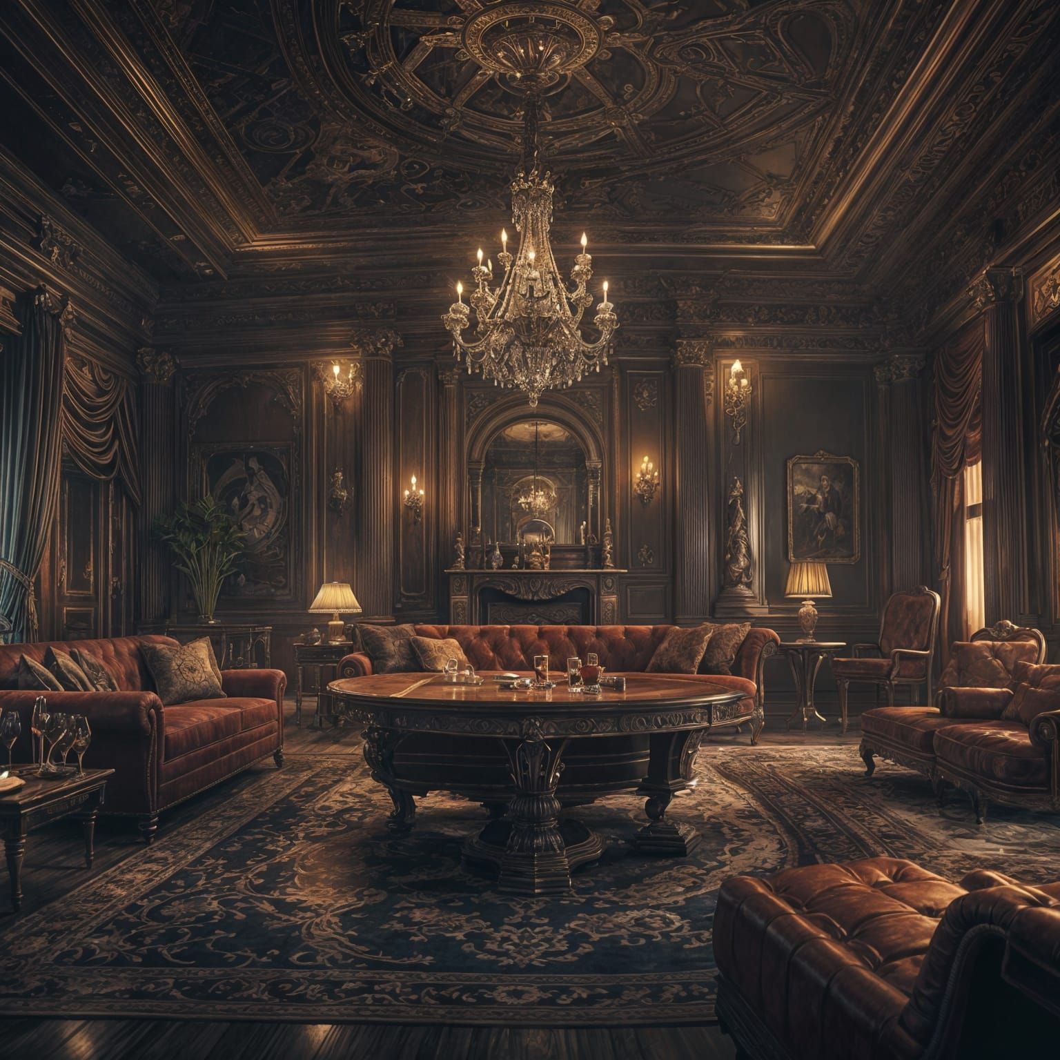 Elegant Cigar Lounge Interior in Detailed Matte Painting