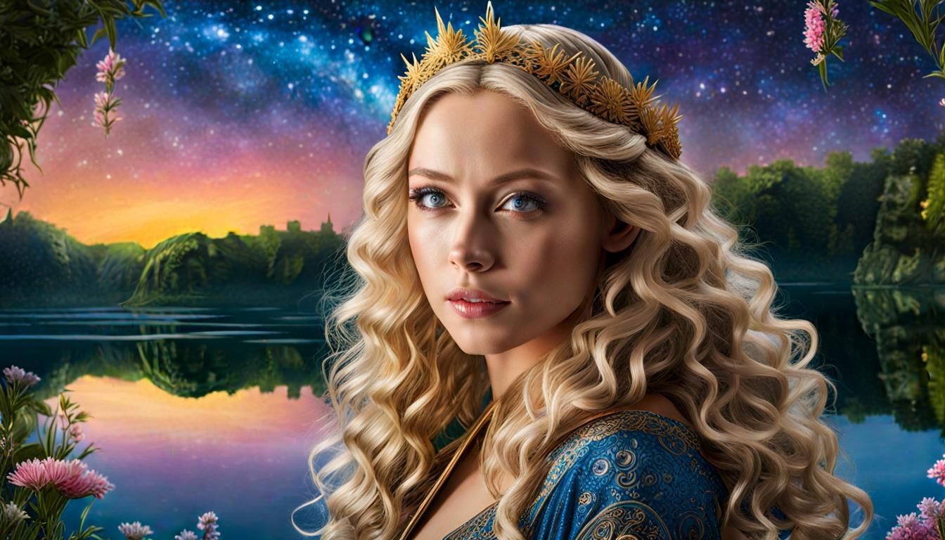 Enchanted Starry Night Portrait in Gouache Watercolor Style