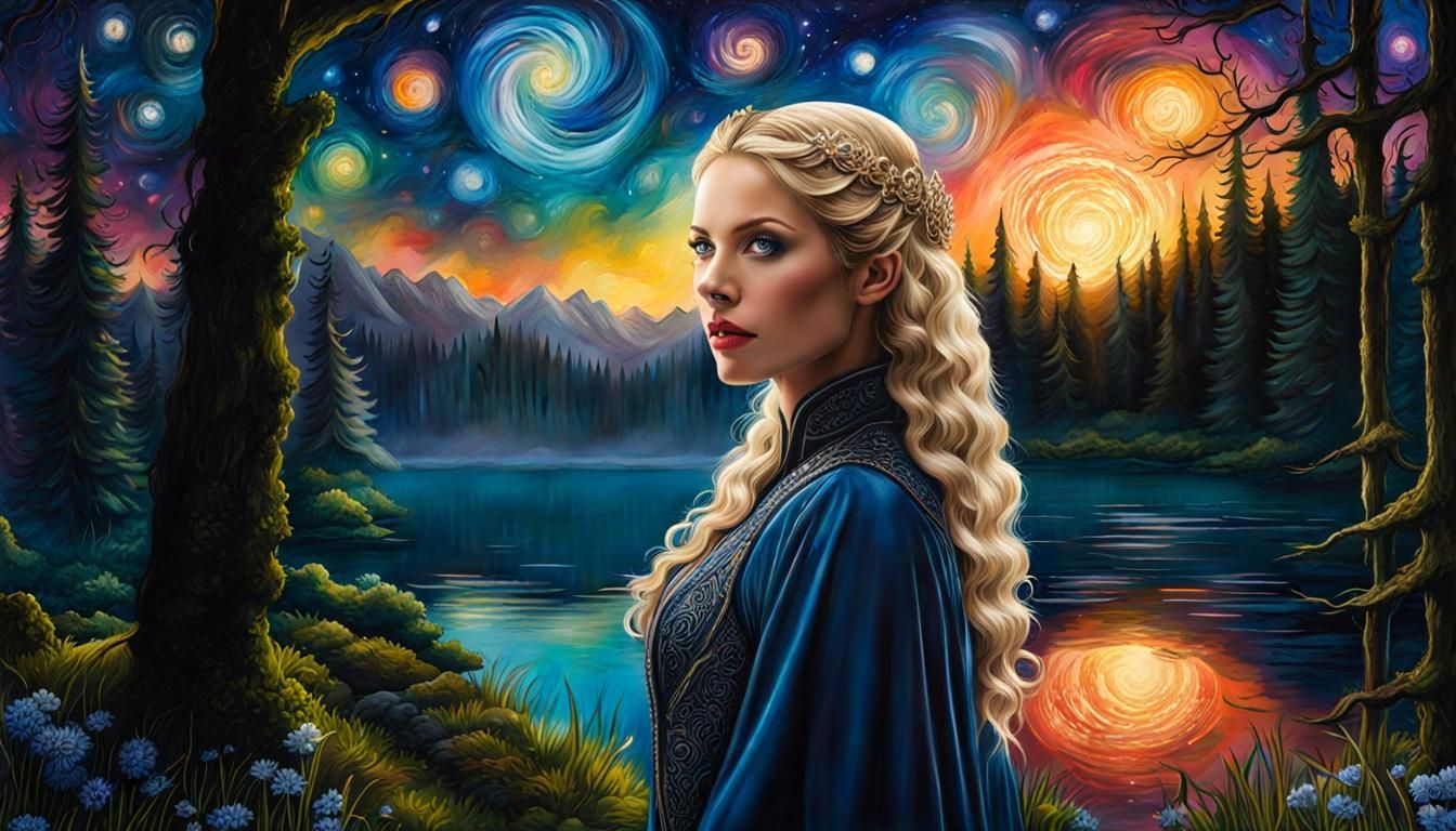 Starry Night Portrait in Gouache Style