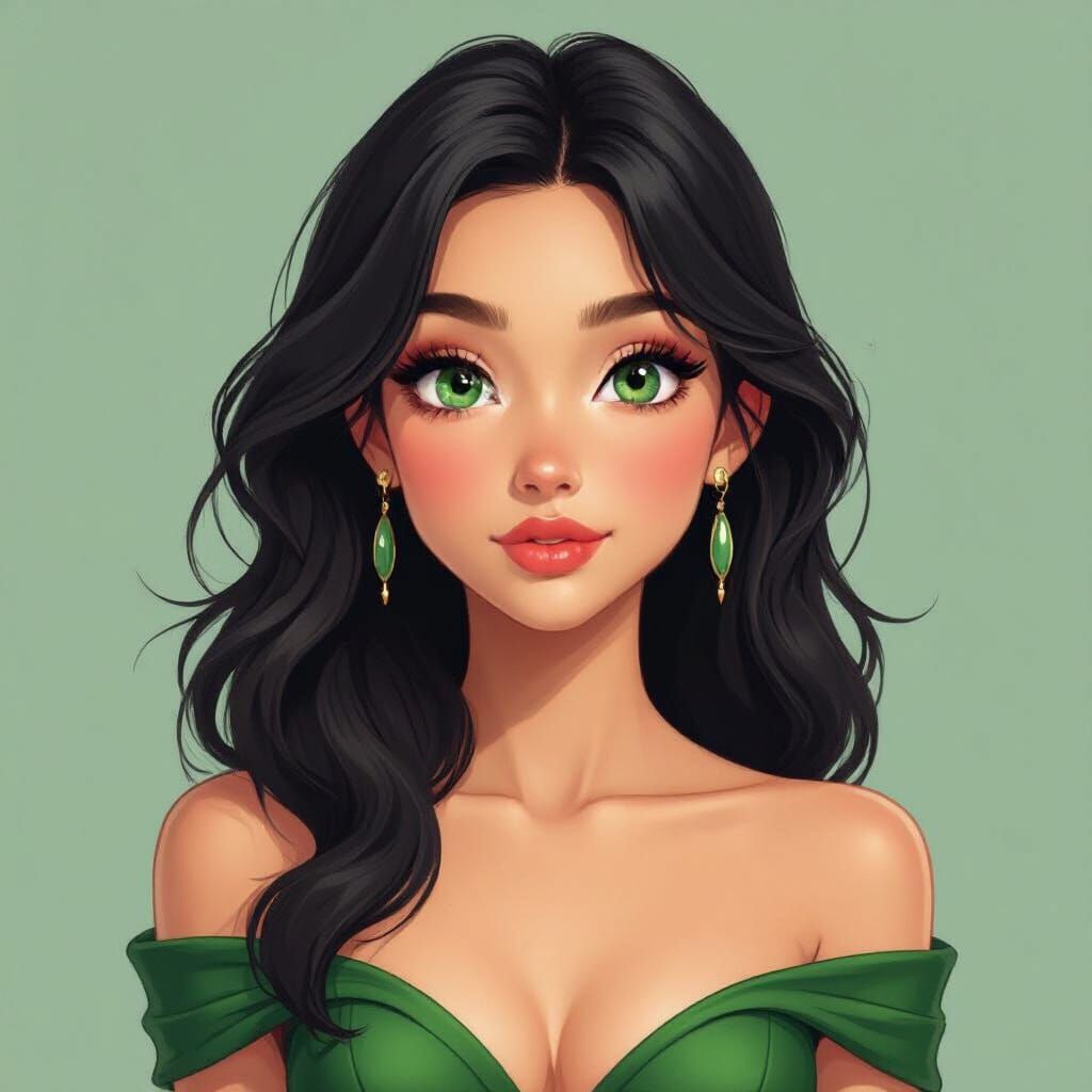 Fantasy Girl in Green Gown: Matte Painting Style