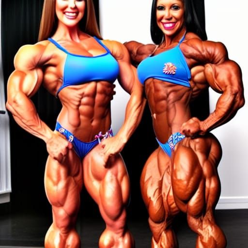 Two Extremely Muscular Female Bodybuilders Posing