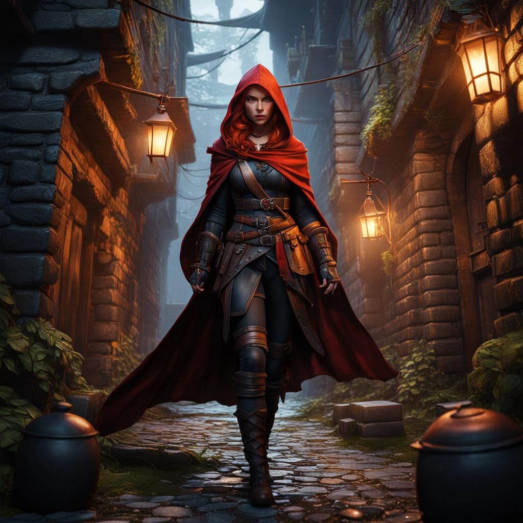 Dungeons and Dragons Redhead Rogue in Alley