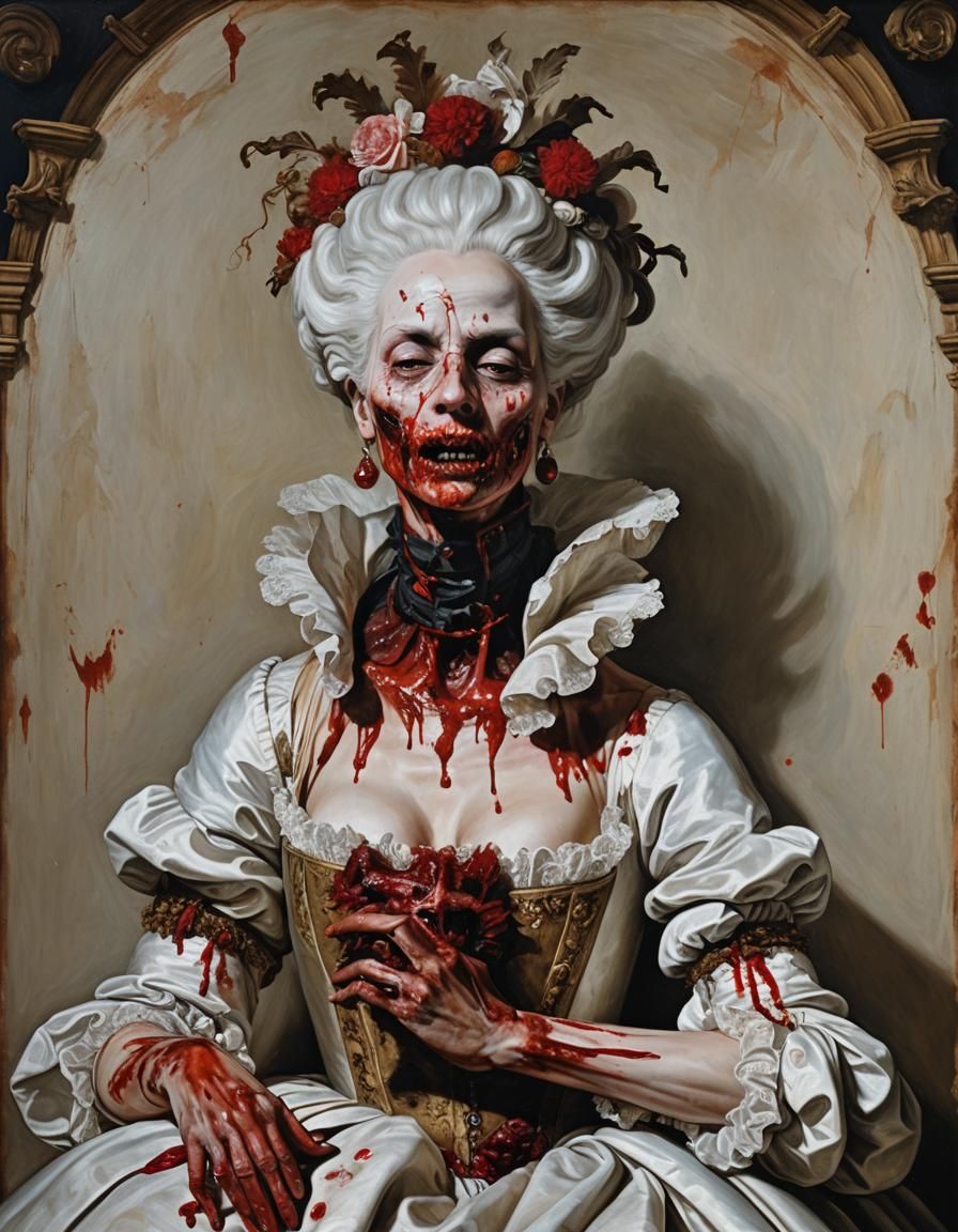 Grotesque Undead Marie Antoinette in Baroque Horror Style