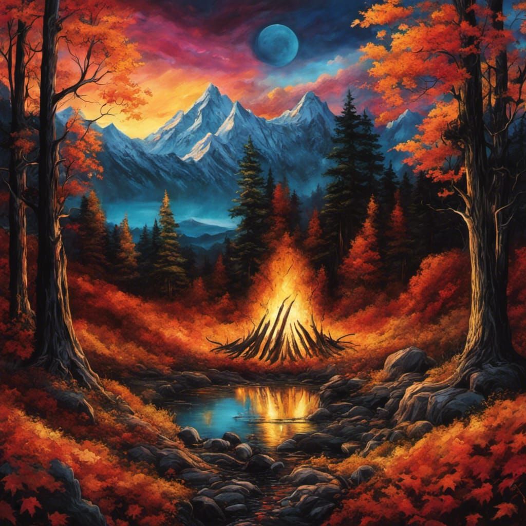 Gothic Bonfire Forest in Tim Burton Style