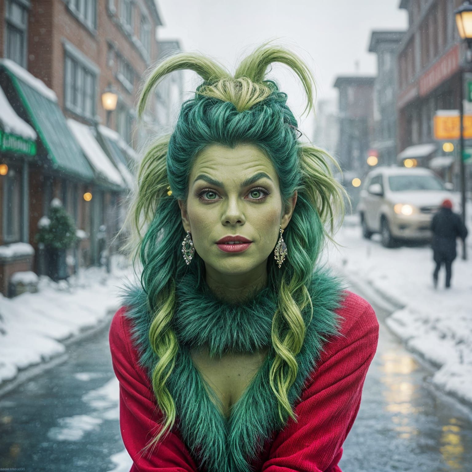 Female Grinch Portrait with Emerald Green Hair