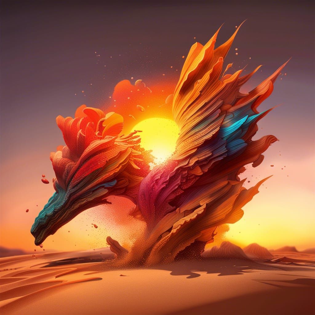 Dramatic Desert Sunset in Splash Art Style