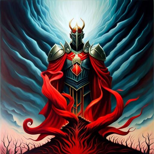 Epic Black Knight in Dark Fantasy Landscape