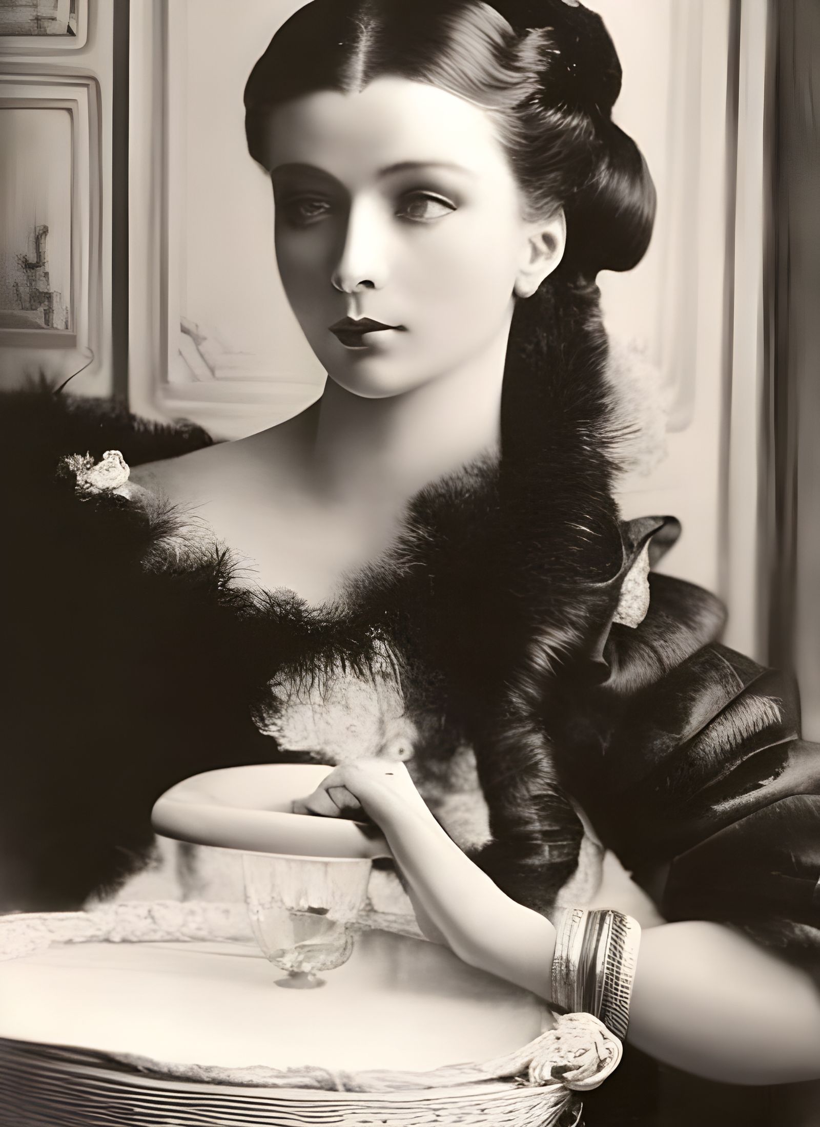 Photorealistic Woman Enjoying Tea in Cafe