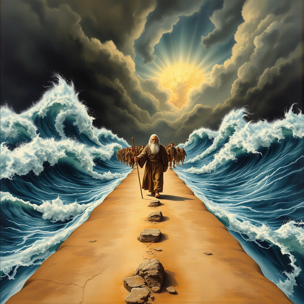 Ancient Prophet Crosses the Red Sea in Turbulent Storm