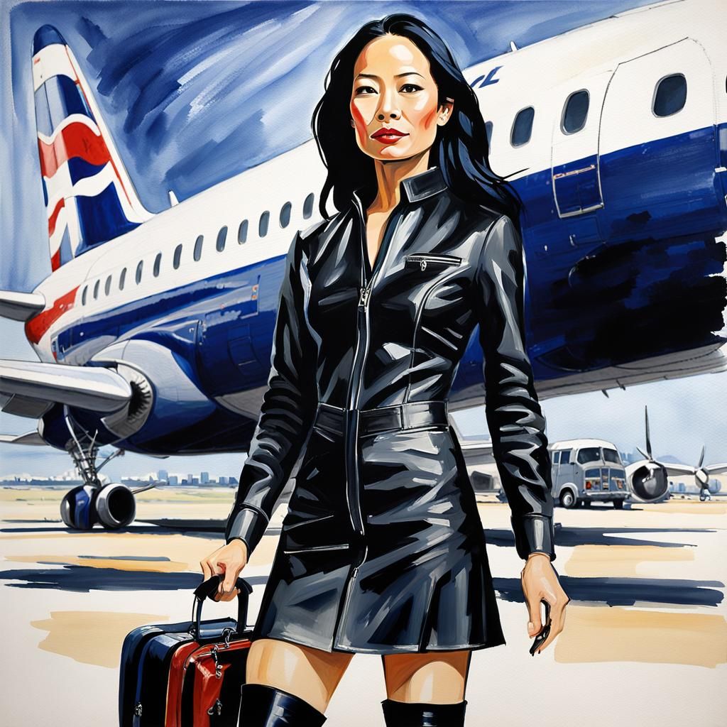 Gigeresque Booted Goddess: Stewardess in Gouache Style