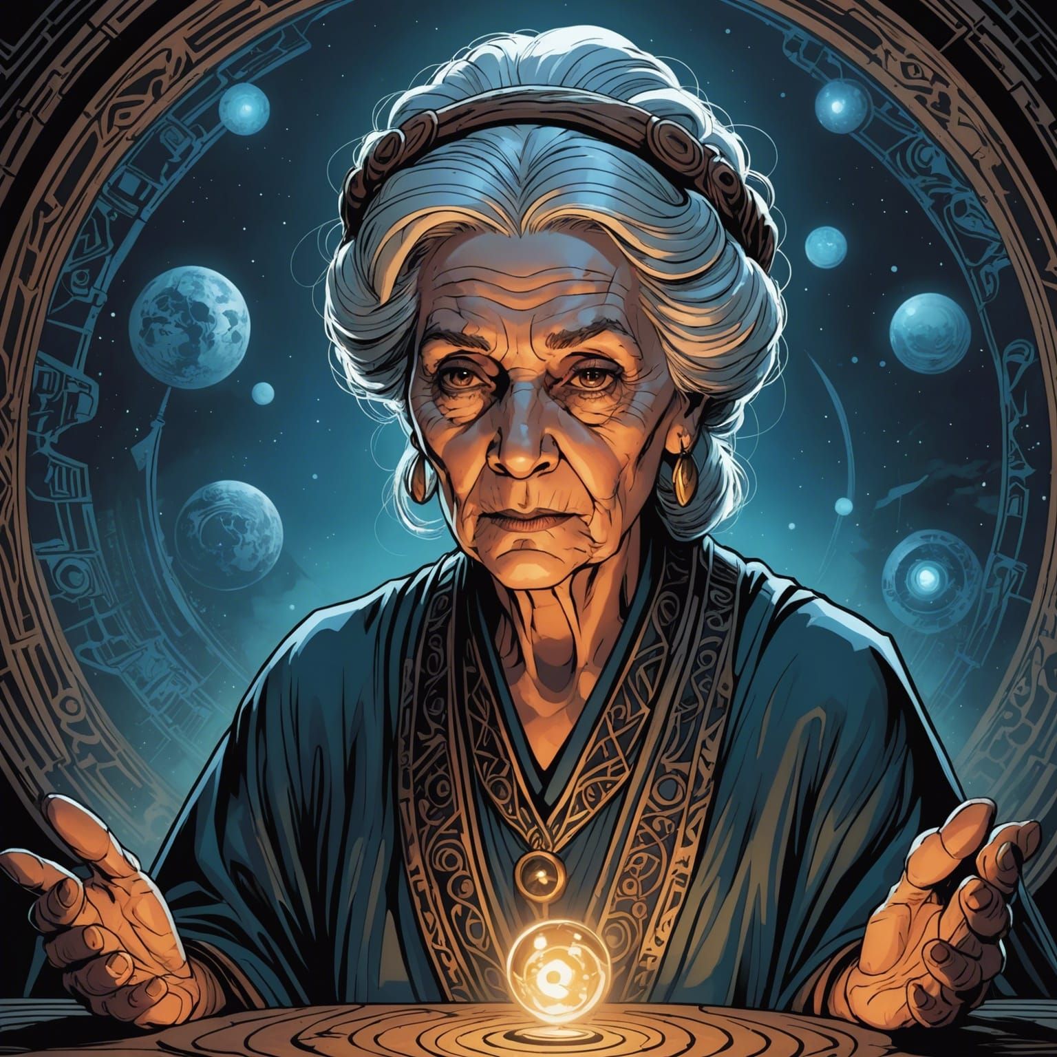 Psychic Old Woman in Comic Book Art