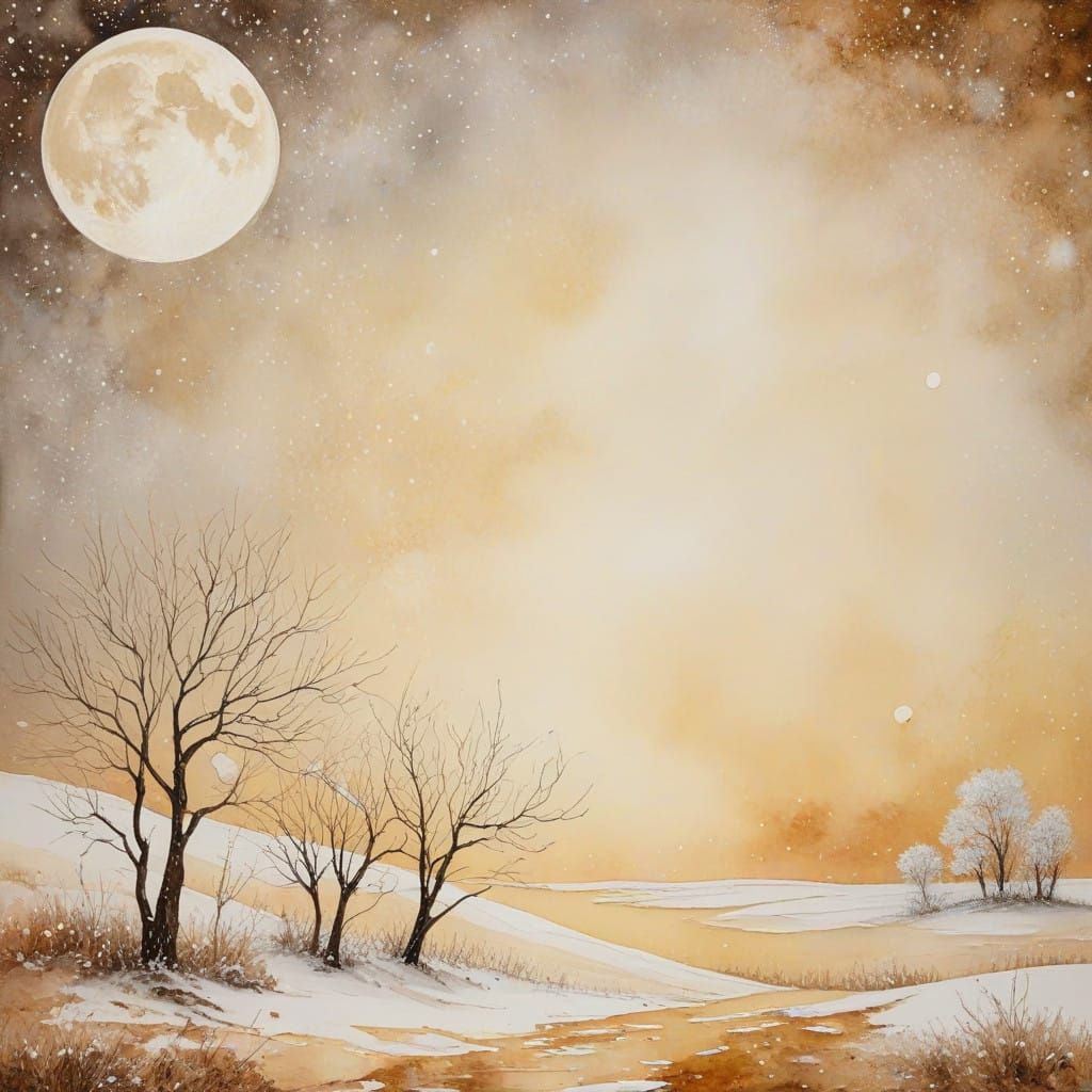 Surreal Snowy Dreamscape Under Full Moon